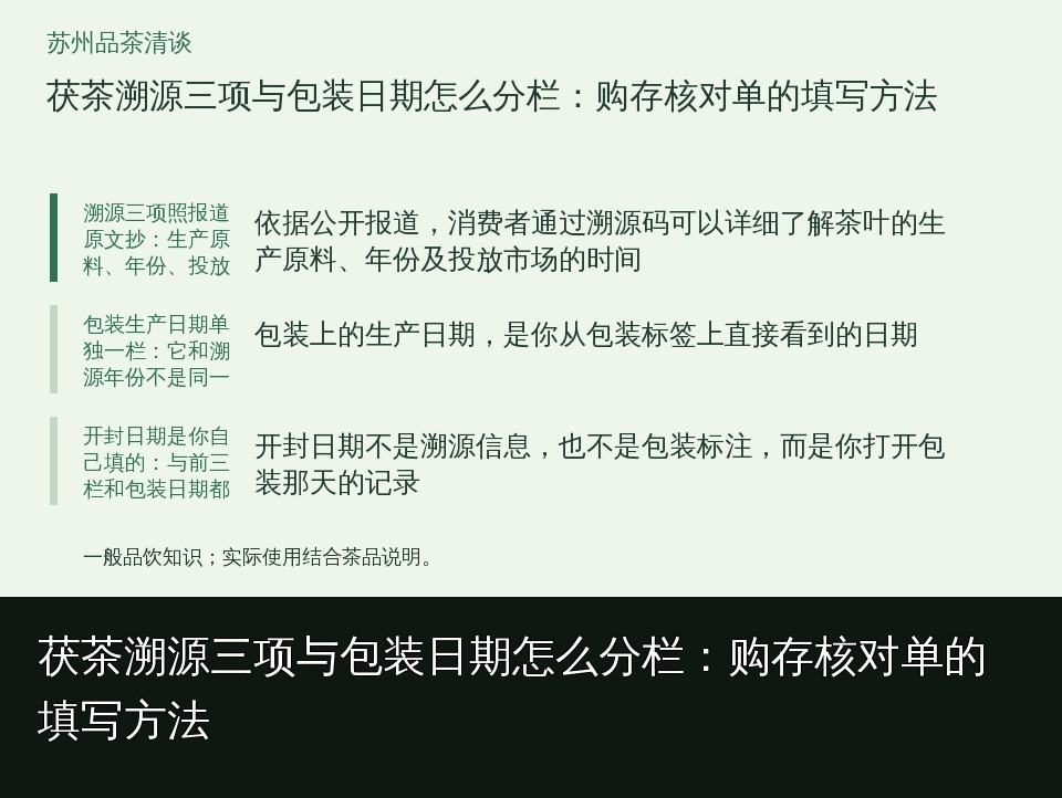 茯茶溯源三项与包装日期怎么分栏：购存核对单的填写方法的知识要点示意图